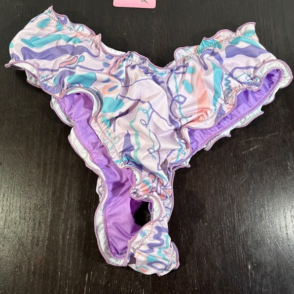 Oceanus Teresa Ruffled Frilly Swirl Abstract Print Bandeau Bikini Set Size M - Picture 7 of 12